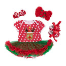 4Pcs Set Bowknot Headband Cute Shoes Legging Short Sleeve Christmas White Dots Red Organic Cotton Romper Girls Romper