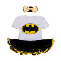 2Pcs Set Bowknot Headband White Black Short Sleeve Batman Printed Baby Romper Set Cotton Lace Jumpsuit