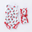 2Pcs Set Printed Headband Sleeveless Different Pattern Fashion New Design Organic Cotton Romper Short Jumpsuit