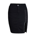 New Arrival Fashion Single Slit Metal Rivet Decoration High Waisted Slim Sexy Short Wrap Ladies Skirts