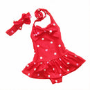 2Pcs Set Kids Hot Sale Conjoined Dress Style Cute Bowknot Swimsuit With Headband