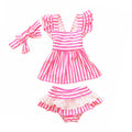 3Pcs Set Kids Divided Stripes Style Lace Cute Swimsuit With Headband