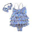2Pcs Set Kids Conjoined Stripes Style Sweet Cute Bowknot Swimwear With Headband
