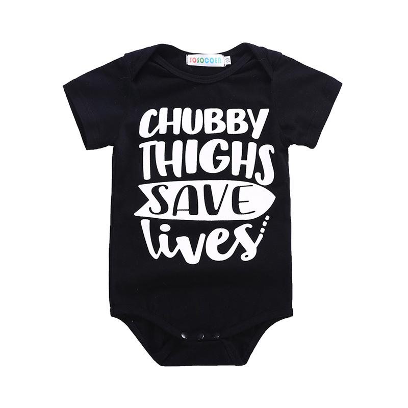 Black Short Sleeve Letter Printed Fashion New Design Baby Bodysuit Organic Cotton Bodysuit For Baby