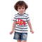 Boys Classical Round Neck Fire Engines Embroidery Simple Black And White Stripe Graphic T Shirts Of Cotton