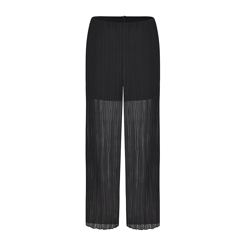 Fashion Sexy See-through Pleated Chiffon Tube Wide Leg Palazzo Pants For Women Design  Woman Long Pants