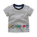 New Arrived Litter Boys Cute Round Neck Stripe Car Embroidery Soft Kids T-Shirts Cotton T-Shirts