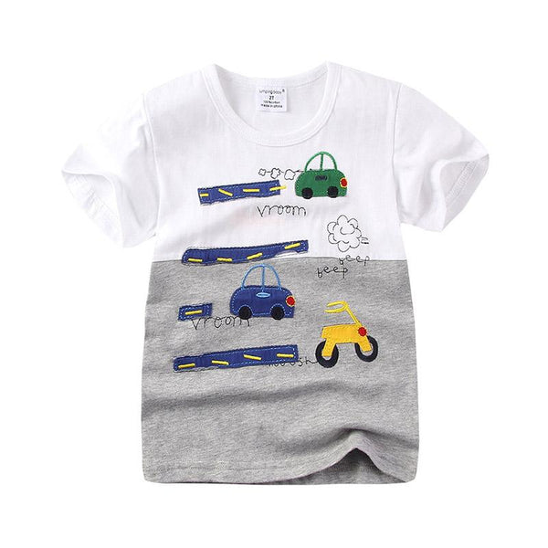 New Block Color Car In Road Embroidery Quality T Shirts Design Super Soft Cotton New Pattern T-Shirts