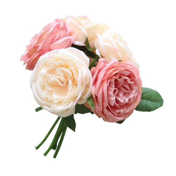 Bunch Of 5 Heads Silk Fake Flowers Wedding Kitchen Room Decoration Artificial Rose Flowers