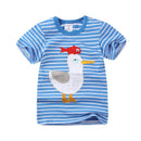 Fshion Boys Round Neck Stripe Seagulls And Fish Embroidery Super Soft Cotton T-Shirts Latest Model Tops