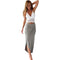 Woman White Lace Halter Tank Tops And Grey Split Long Skirt 2Pcs Set