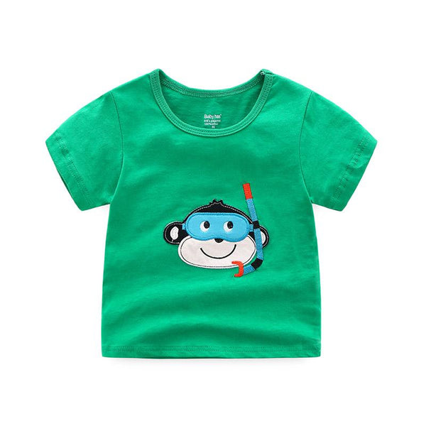 2Psc Set Boys Fish Printed Short And Cotton Short Sleeve Cute Monkey Printed Slim Fit Apparel Fancy T-Shirts