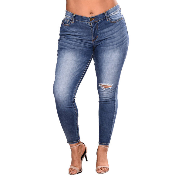 Fashion Plus Size High Elastic Hole Pockets Pencil High Waist Tight Female Pants