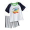 2Pcs Set Boys Gray Shorts And Block Color Special Printed Latest Model Organic Cotton T Shirts Raglan Tee Shirts