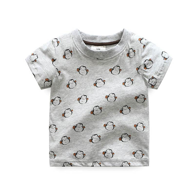 Boys Gray Round Neck Monkey Printed Animals Slim Fit T Shirts Bulk New Pattern Design All Over Print T-Shirts