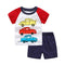 2Pcs Set Boys Solid Color Shorts + Block Color Round Neck Car New Model Raglan T Shirts Printed Tees