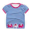 New Arrived Blue Stripe Short Sleeve Button Lovely Three Elephants Printed Trend Design Cotton Tops