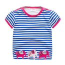 New Arrived Blue Stripe Short Sleeve Button Lovely Three Elephants Printed Trend Design Cotton Tops