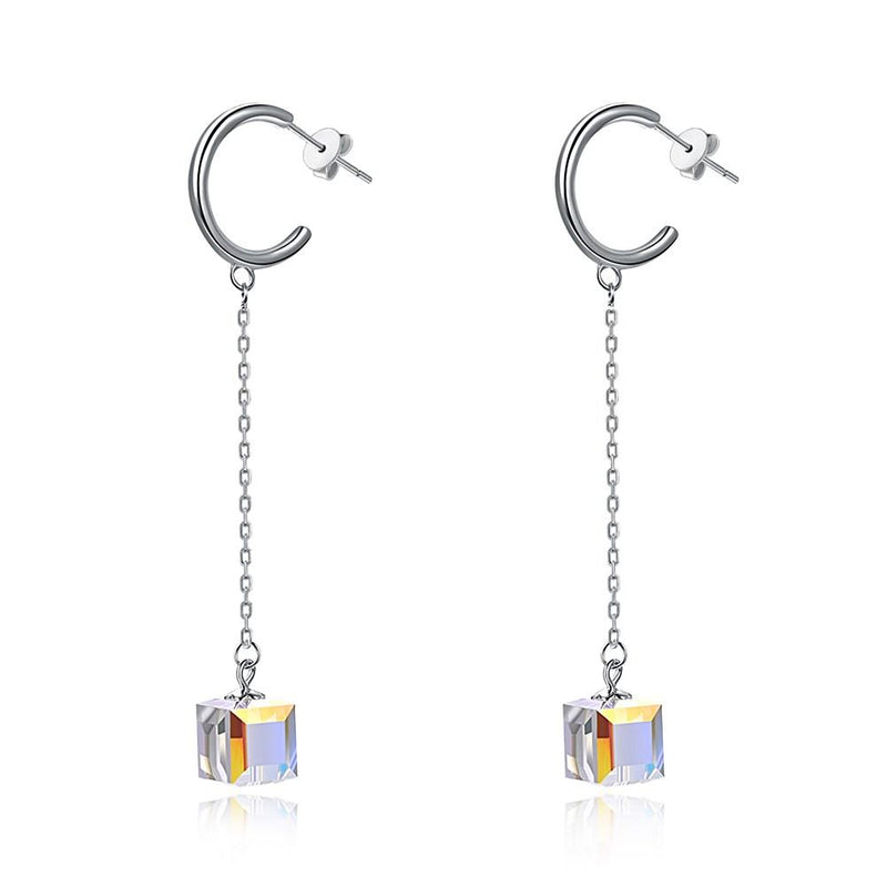 High Quality New Fashion Luxury Long Pendant Geometric Shiny Crystal S925 Silver Earrings