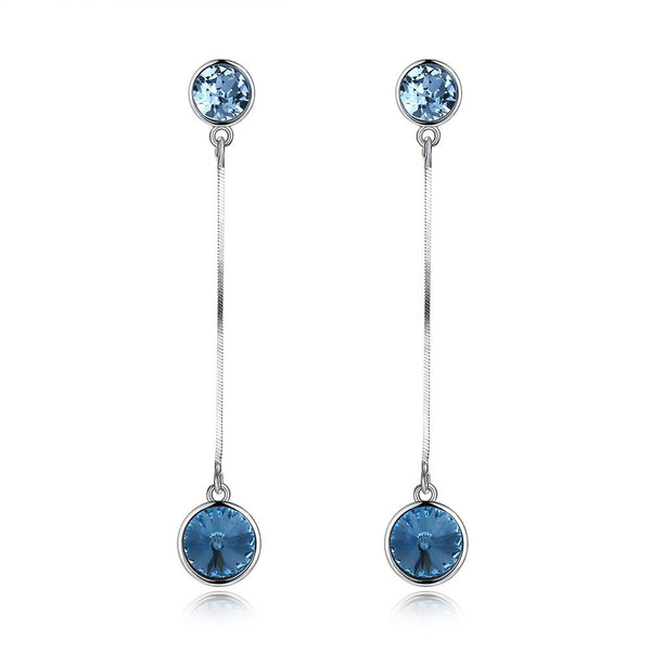 High Quality Unique Trendy Style Long Pendant Blue Shiny Crystal S925 Silver Earrings