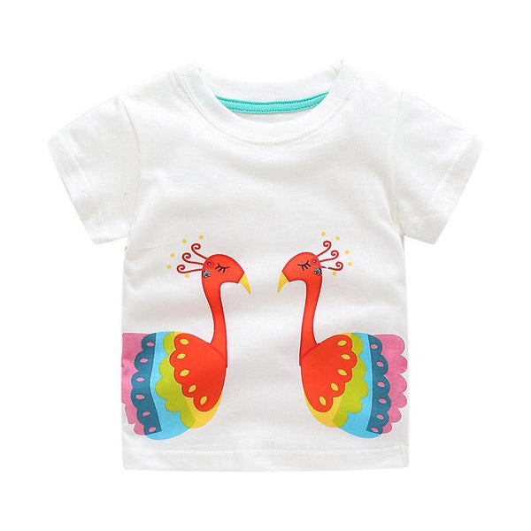 Fashion White Round Neck Double Peacocks Printed New Model Slim Fit Design Printed T Shirts