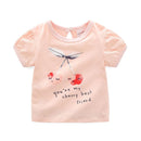 Fashion Pink Short Sleeve Back Button Cherry Printed Slim Fit Cotton New Fashion Girls Tops