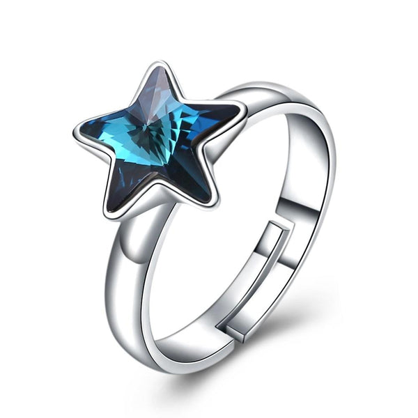 Fashion Style Luxury Top Grade Shiny Blue Star S925 Silver Crystal Women Party Ring