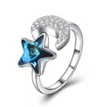 New Design High Quality Moon And Star Shape S925 Silver Blue Zircon Crystal Party Ring