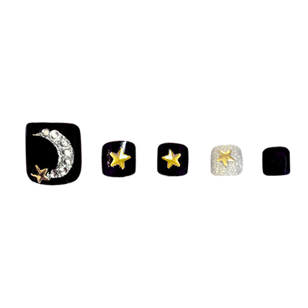 New Fashion 3D Moon Stars Pattern Black Plastic Full Cover Artificial Toenail Tips With Price