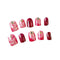 24pcs Sweet Fashion Pink Red Gradient Color 3D Diamond Decorated Artificial Nails With 2g Nail Glue Gift