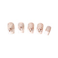 24pcs Trendy Sweet Pink White Joined 3D Diamond Decorated Full Cover Artificial False Nails