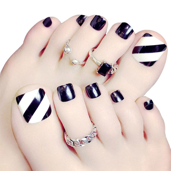 Magazine Recommend Black Full Cover Artificial False Toenails Tips With Nail Glue