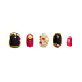 Fashion Luxury Black Red Pearls Decorated Full Cover Long Artificial Fingernails Tips