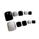 24 pcs/box Simple Fashion Black Glitter Silver False Artificial Toenails With Price