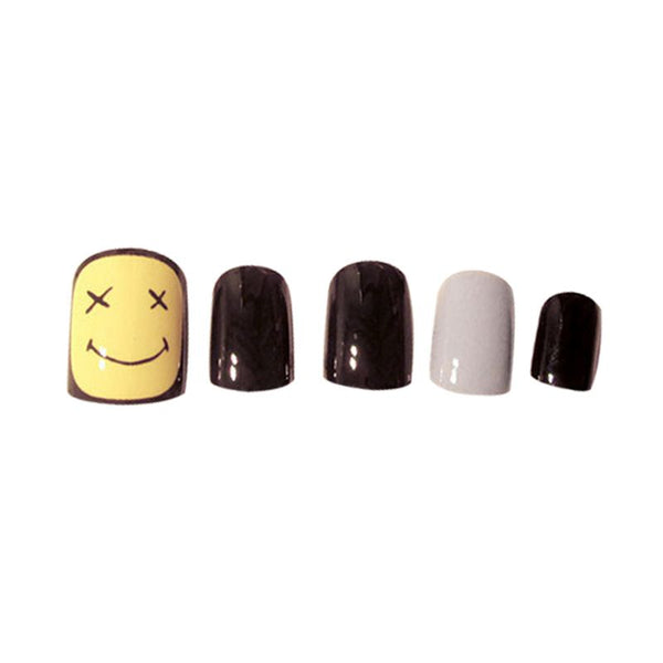 Cute Fashion Black Grey Yellow Smile Short Size False Artificial Fingernails Piece