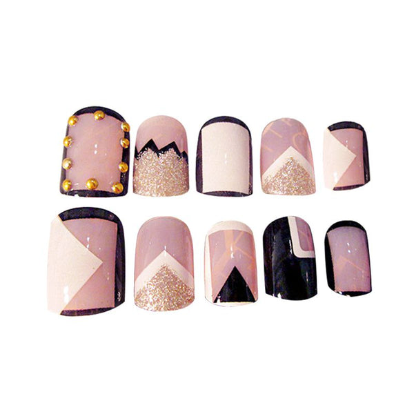 Fashion Trendy Pink Geometric Pattern Artificial Finger Nail Tips Stickers For Women Wholesale