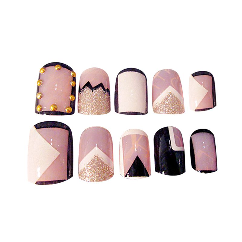 Fashion Trendy Pink Geometric Pattern Artificial Finger Nail Tips Stickers For Women Wholesale