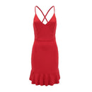 Women Fashion Style Sexy Deep V Hot Vacation Flouncing Hem-line Dress