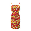 Charming Lady Summer New Design Color Blocking Lemon Pattern Slip Dress