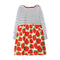 Girls Cotton Short Sleeve Stitching Color Black Stripe And Strawberry Printed Outdoor Latest Dress Designs