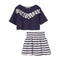 2Pcs Set Black Stripe Skirts And Stripe On The Chest Short Sleeve Cute Cotton Kids Tops