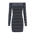 New Arrival Fashion Lady Off-shoulder Classic Stripe Pattern Slim Dress