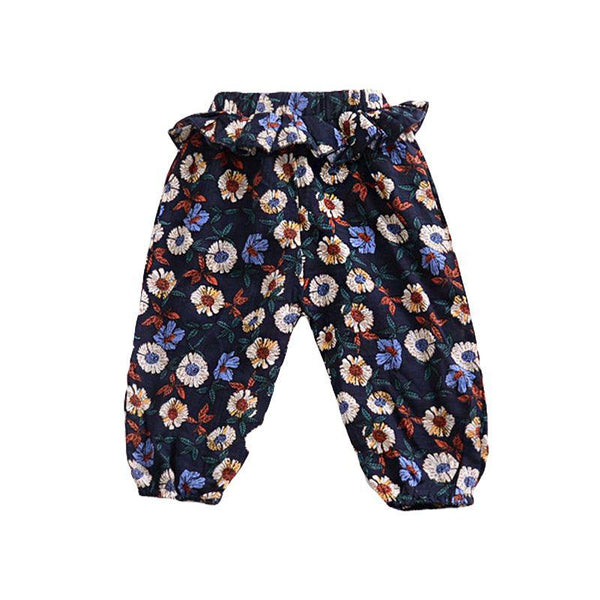 Hot Selling Girls Cotton Special Ruffle Different Printed Baggy Casual Baby Pants