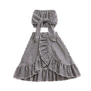 2Pcs Set Cotton Black Plaid Printed Irregular Skirt And Bowknot Boob Tube Kids Tops