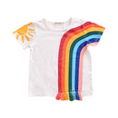 New Arrived Cotton White Short Sleeve Sun And Rainbow Tassel Printed T Shirts