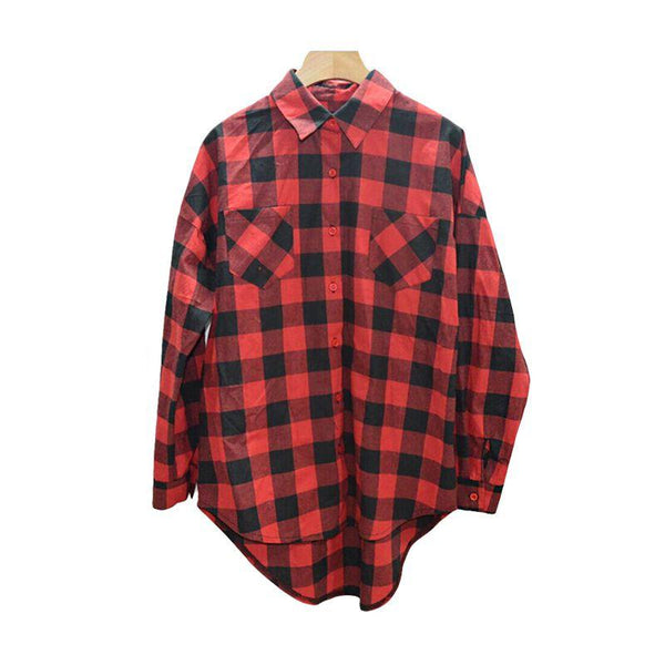 Woman New Arrival Fashion Style Casual Loose Plaid Long Sleeves Lapel Blouse