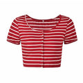 Woman Hot Sale  Fashion Style Stripes Slimming Navel Exposed Crop Top T-shirts