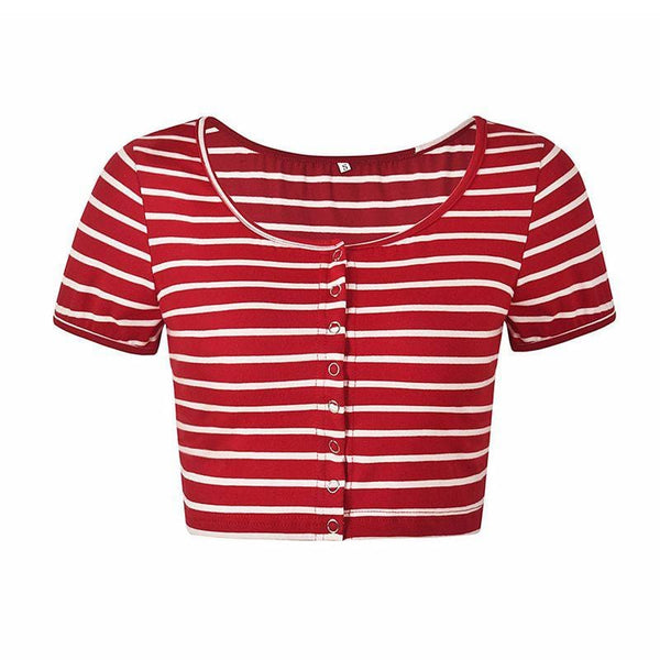 Woman Hot Sale  Fashion Style Stripes Slimming Navel Exposed Crop Top T-shirts