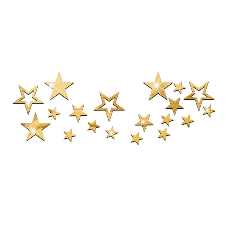 19Pcs Acrylic Gold Silver Mirrored Star Solid Hollowed-Out Different Size Decorative Wall Stickers