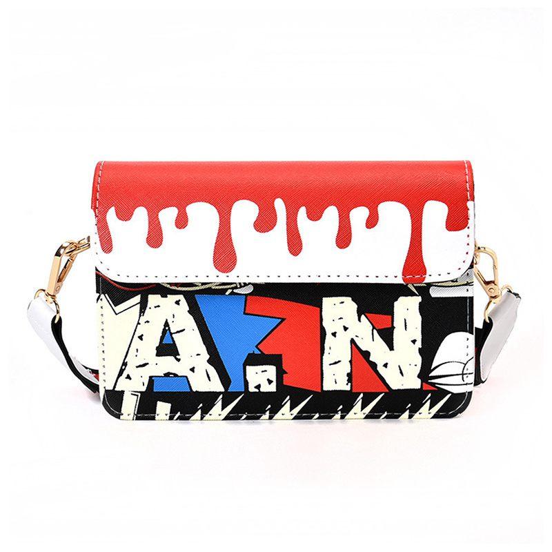 Adjustable Shoulder Strap Shield Lock Fold Cover Cartoon Painting Pattern Colour Blocking Crossbody Camera Bags